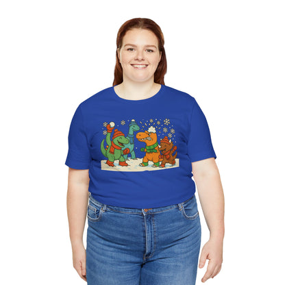 Dinosaur Snowball Fight T-Shirt – Funny Winter Dino Graphic Tee