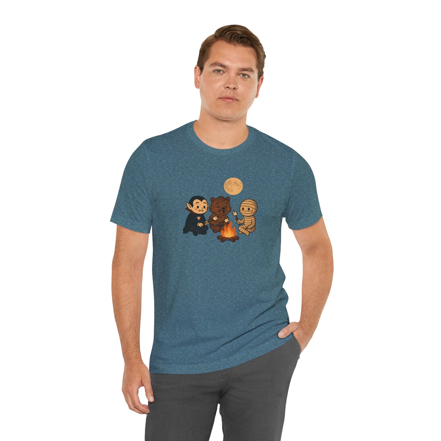 Halloween Monsters Campfire T-Shirt – Cute Monster Shirt with Roasting Marshmallows