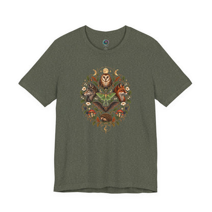 Nocturnal Woodland Animals T-Shirt – Moonlit Nature Tee