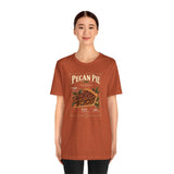 Rust orange crew-neck t-shirt with pecan pie diagram-style front print