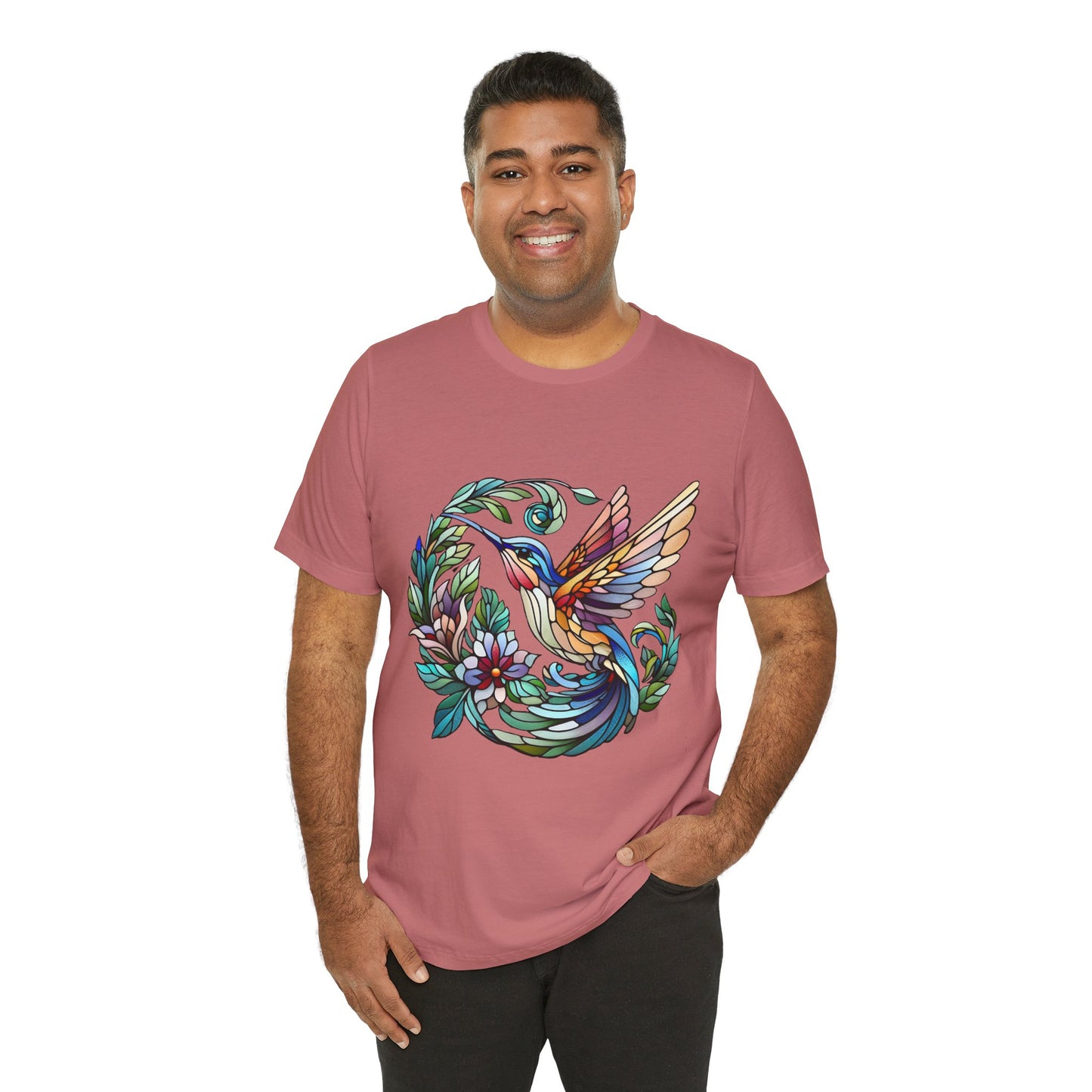 Stained Glass Hummingbird Tee – Vibrant Nature Shirt - WhimSpin - https://whimspin.com