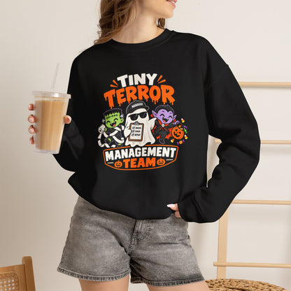 Tiny Terror Management Team Sweatshirt – Funny Halloween Parent Crewneck