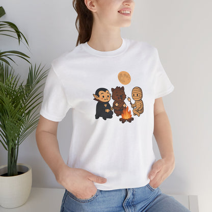 Halloween Monsters Campfire T-Shirt – Cute Monster Shirt with Roasting Marshmallows