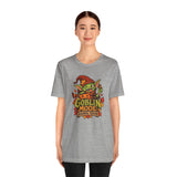 Heather gray short-sleeve crewneck T-shirt with Goblin Mode seasonal graphic print