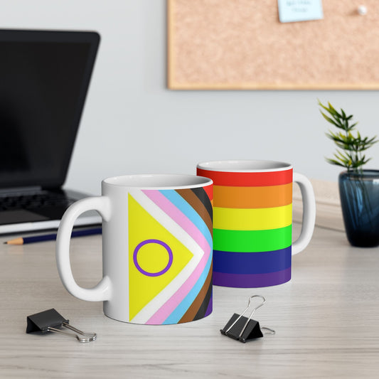 Progress Pride Flag Cup – LGBTQ+ Inclusive Rainbow Ceramic Mug - WhimSpin