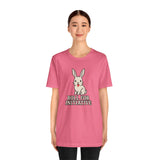 Pink short-sleeve T-shirt with bunny illustration and “Roll for Initiative” print