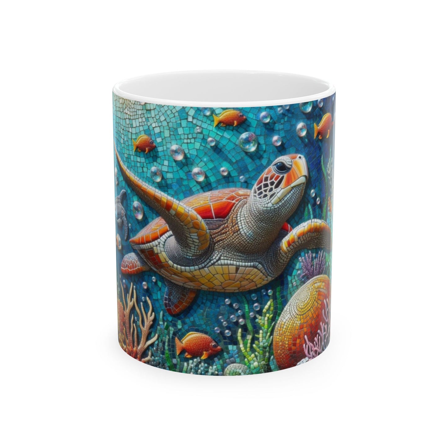 Ocean Mosaic Turtle Mug – Artistic Sea Life Coffee Cup - WhimSpin - https://whimspin.com