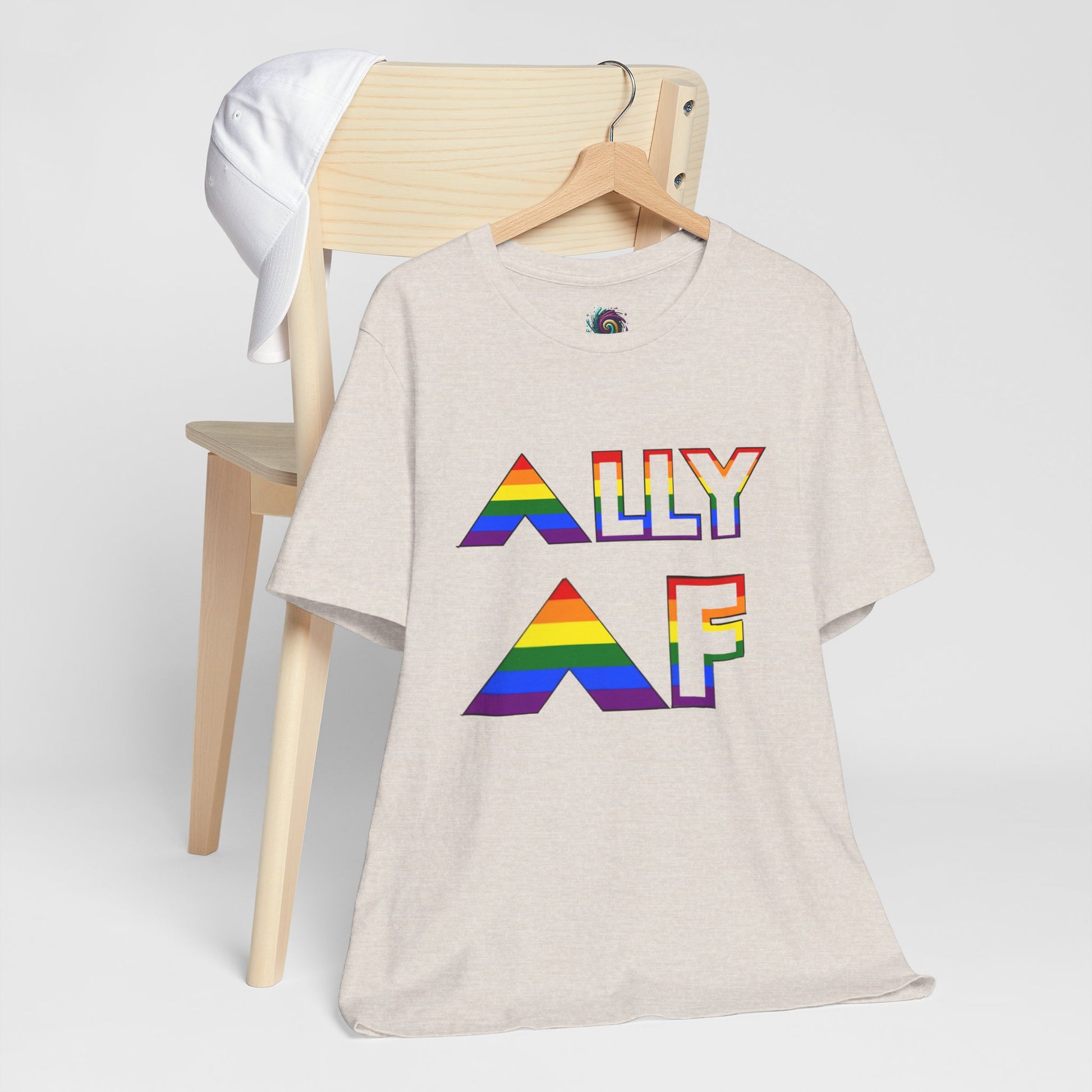 Beige Ally AF shirt with rainbow letters by WhimSpin