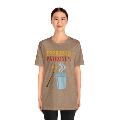 Espresso Patronum T-Shirt – Funny Coffee & Wizard Parody Tee
