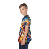 Kids' short-sleeve crew neck tee with all-over rainbow swirl vortex artwork