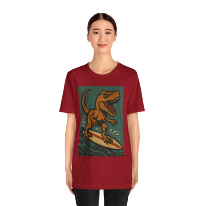 Surfing T-Rex T-Shirt – Funny Dinosaur Graphic Tee for Summer Vibes - WhimSpin - https://whimspin.com