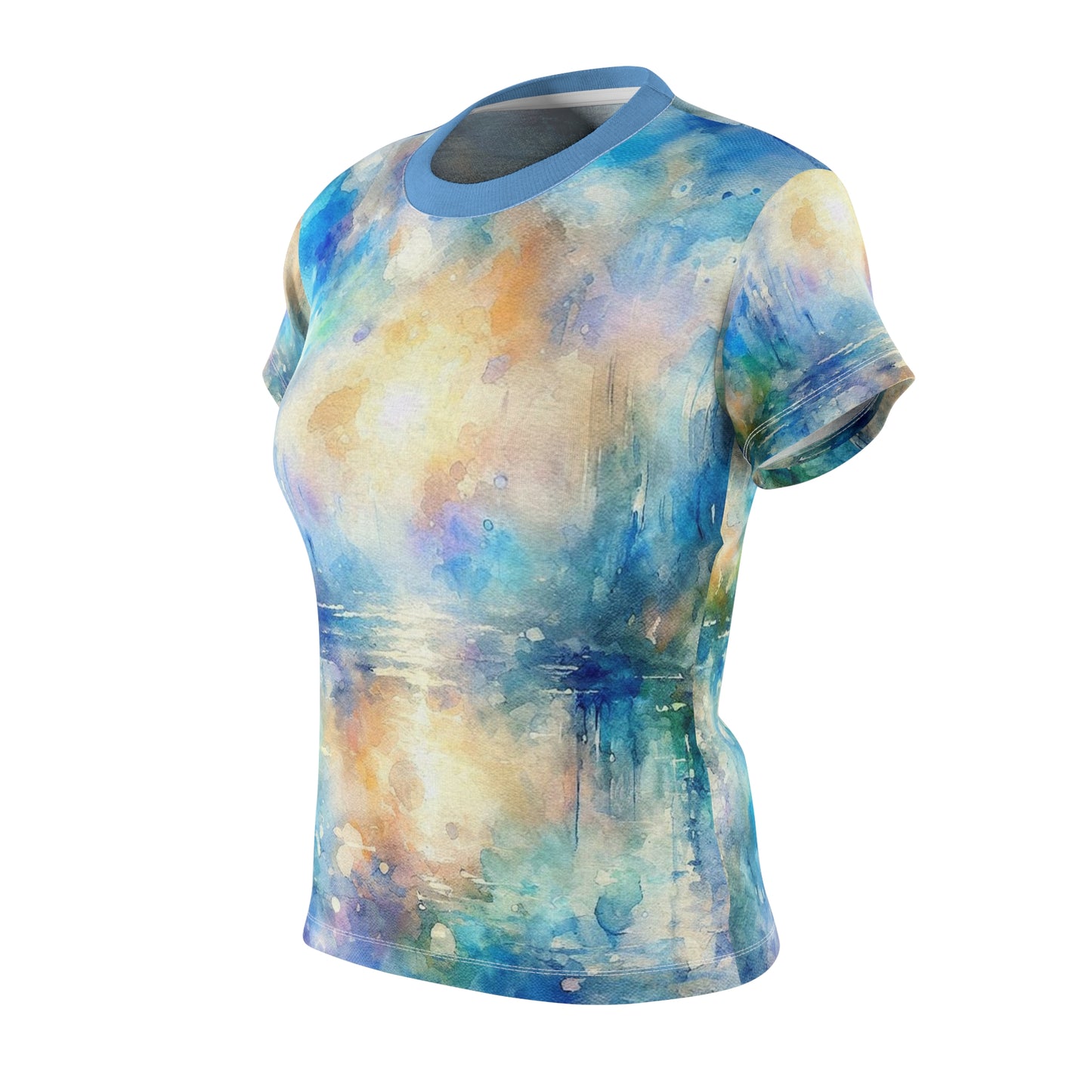 Watercolor Dream Tee – Sunset Lake Serenity for Women