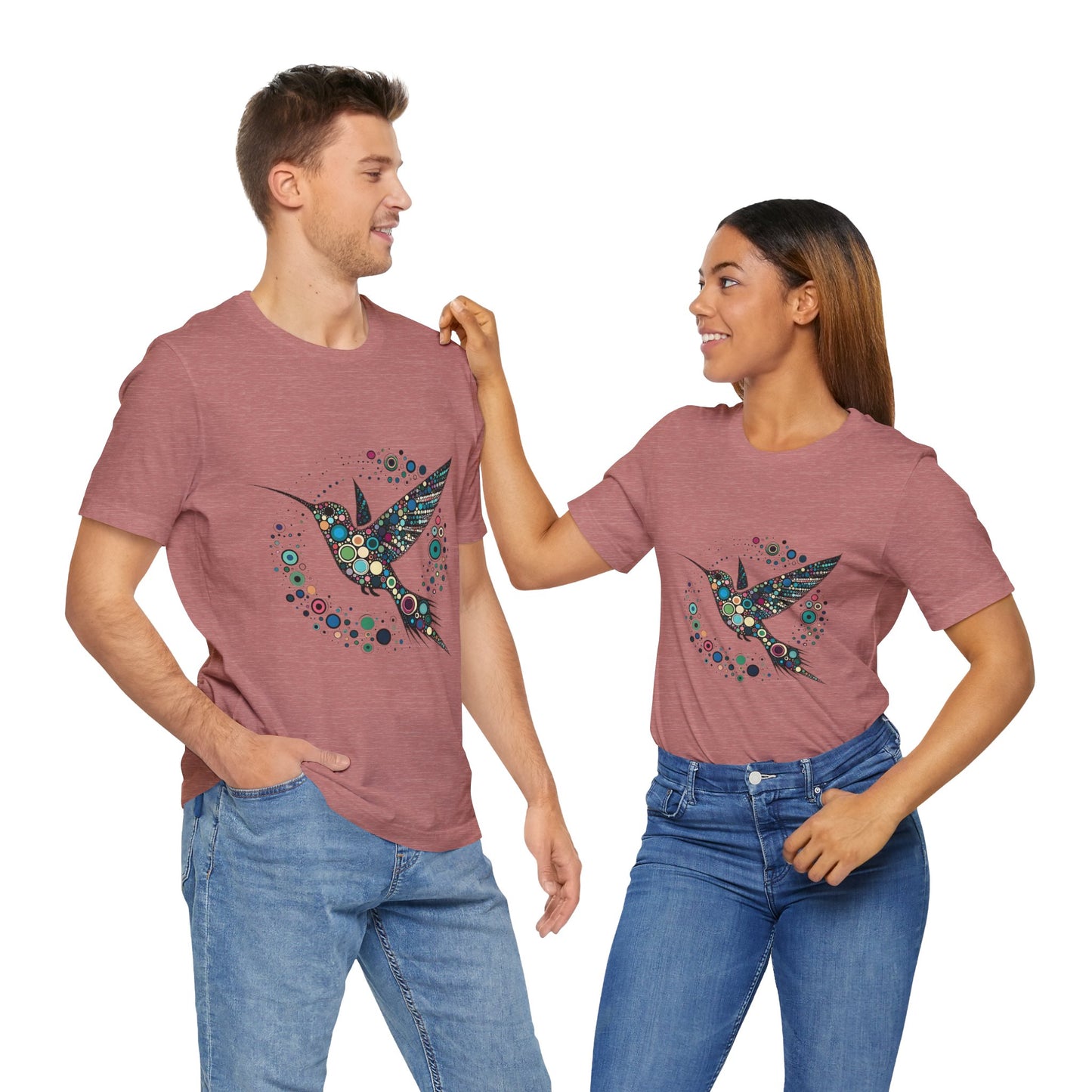 Hummingbird Dot Art T-Shirt – Colorful Nature-Inspired Graphic Tee