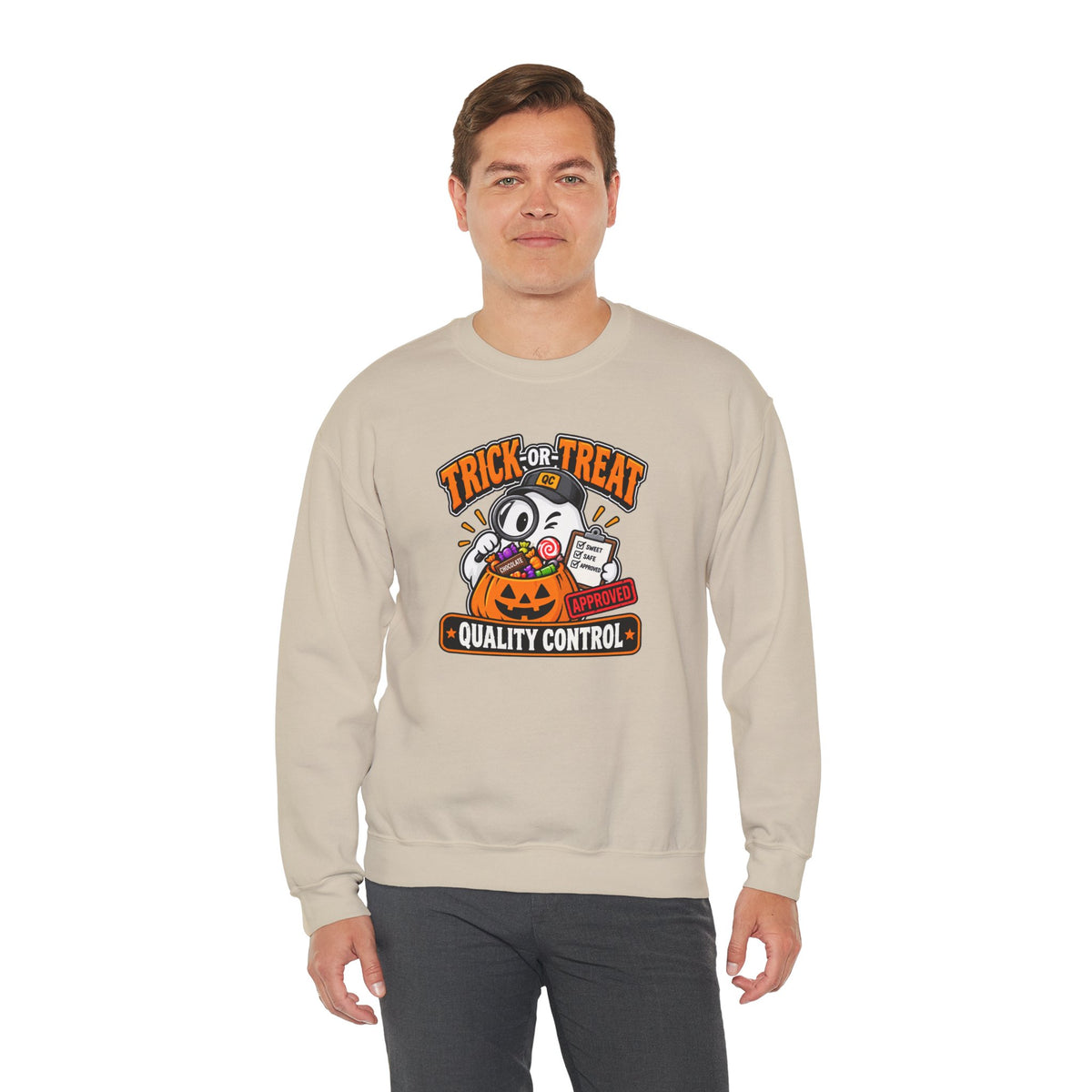 Trick-or-Treat Quality Control Sweatshirt – Funny Halloween Cozy Top