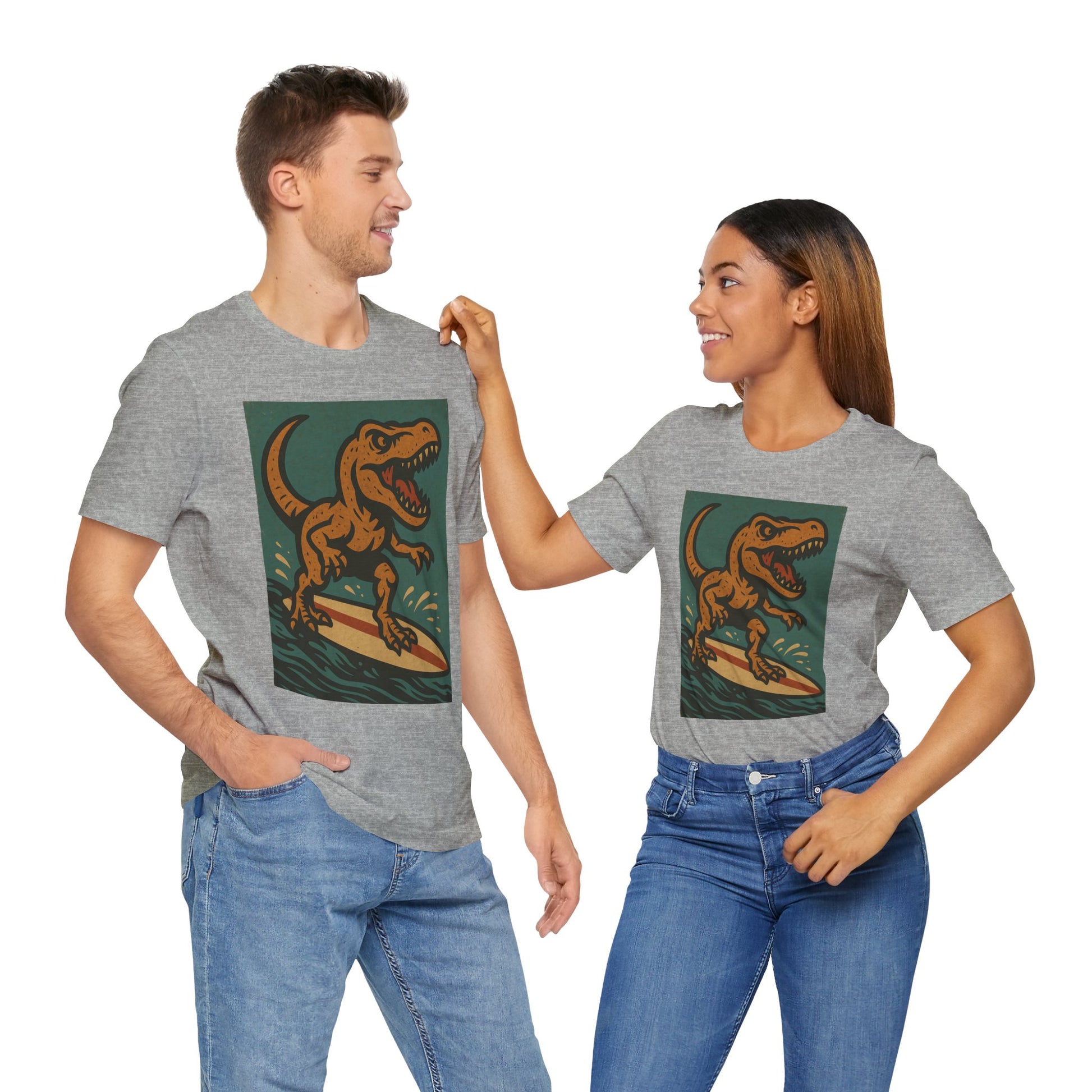 Surfing T-Rex T-Shirt – Funny Dinosaur Graphic Tee for Summer Vibes - WhimSpin - https://whimspin.com