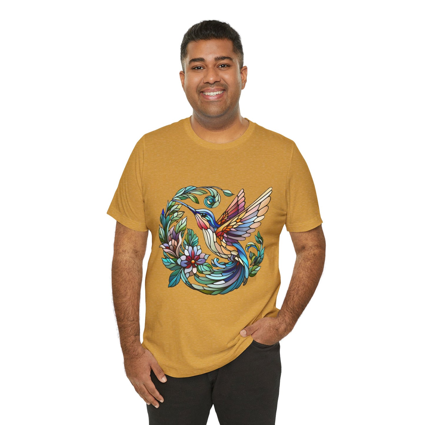 Stained Glass Hummingbird Tee – Vibrant Nature Shirt - WhimSpin - https://whimspin.com