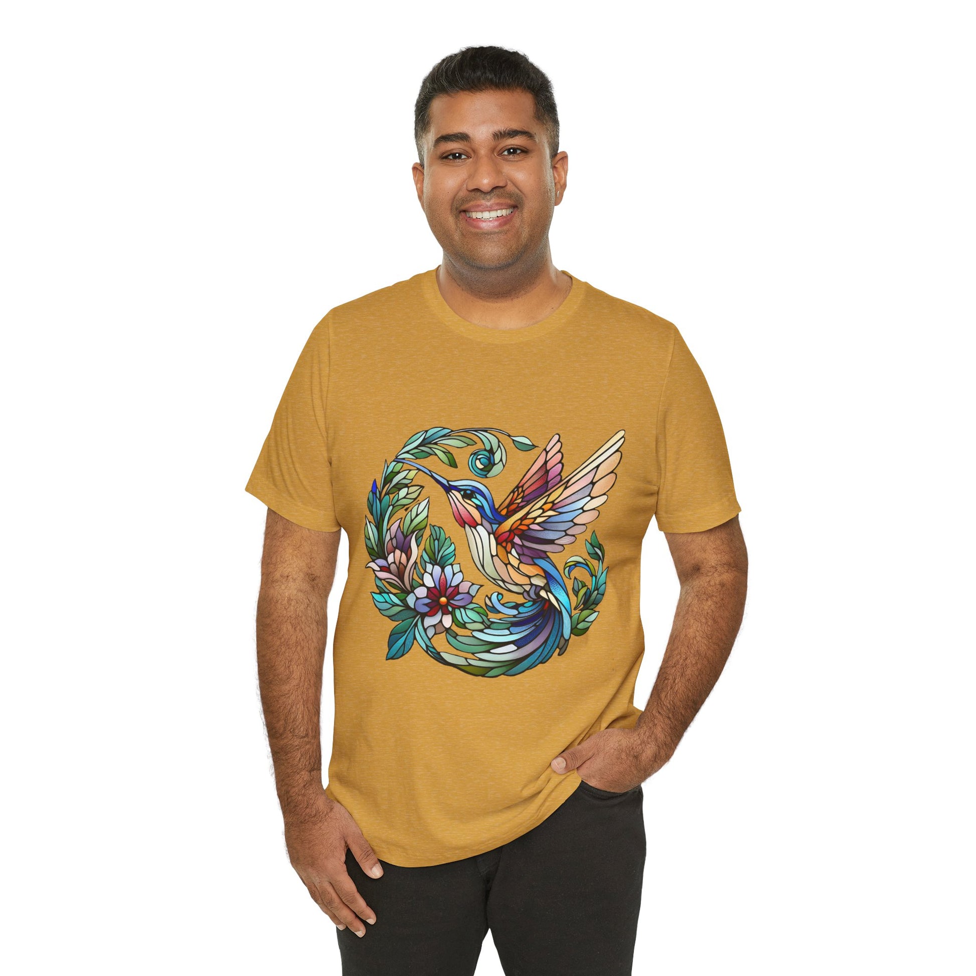 Stained Glass Hummingbird Tee – Vibrant Nature Shirt - WhimSpin - https://whimspin.com