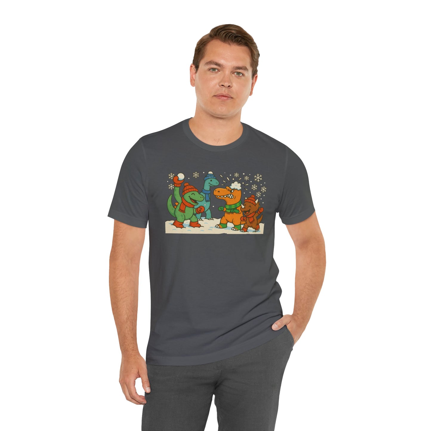 Dinosaur Snowball Fight T-Shirt – Funny Winter Dino Graphic Tee