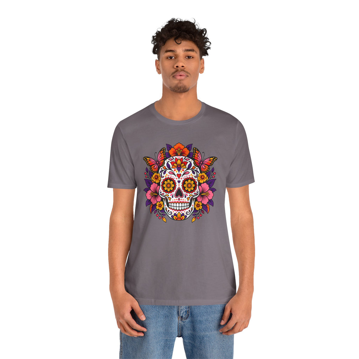 Floral Sugar Skull T-Shirt – Colorful Día de los Muertos Inspired Tee