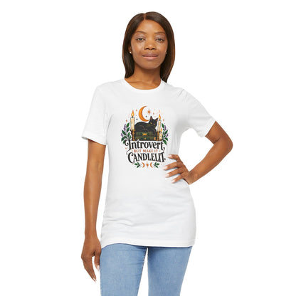 Introvert But Make It Candlelit T-shirt - Witchy Bookish Cat Tee