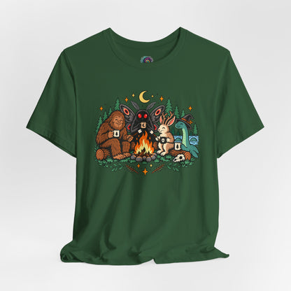 Cryptid Campfire T-Shirt – Bigfoot, Mothman & Nessie Tee