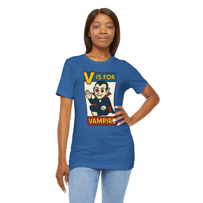V is for Vampire T-Shirt – Funny Halloween Legend Alphabet Tee
