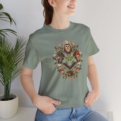 Nocturnal Woodland Animals T-Shirt – Moonlit Nature Tee