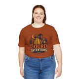 Rust brown T-shirt with large front gourd witch graphic, crew neck