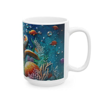 Ocean Mosaic Turtle Mug – Artistic Sea Life Coffee Cup - WhimSpin - https://whimspin.com