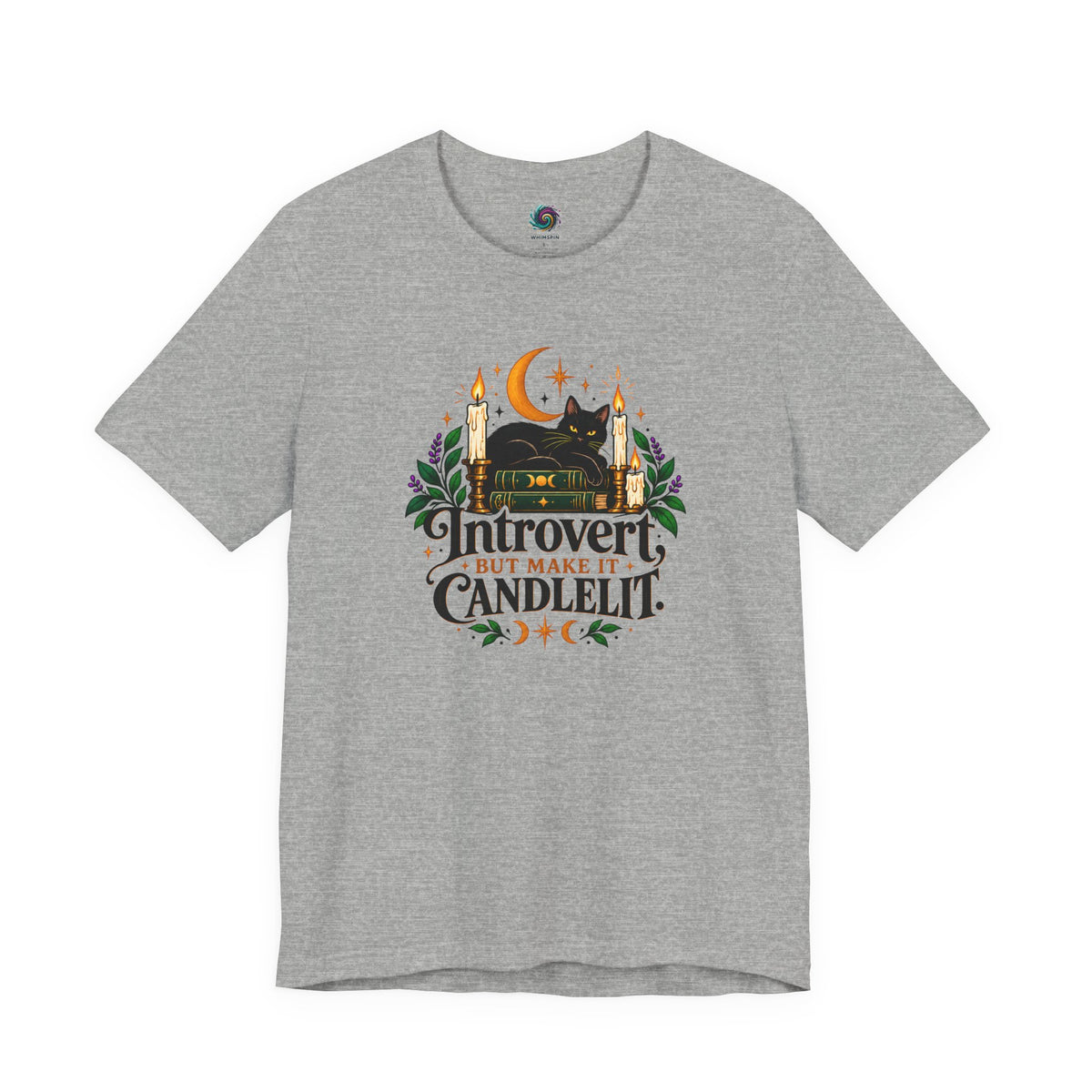 Introvert But Make It Candlelit T-shirt - Witchy Bookish Cat Tee