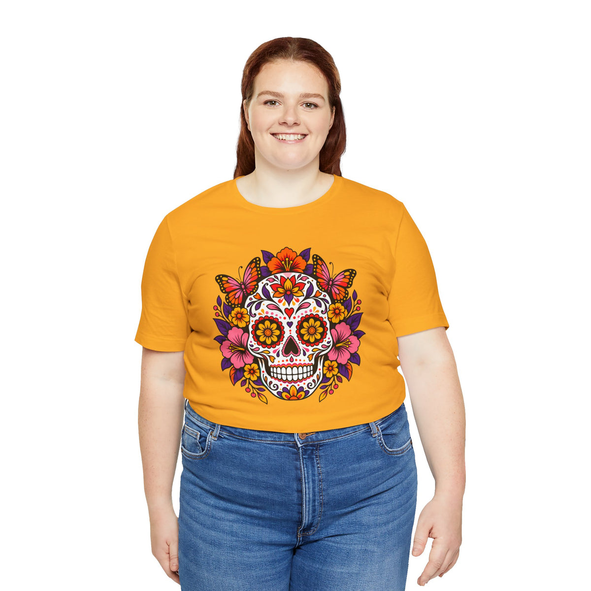 Floral Sugar Skull T-Shirt – Colorful Día de los Muertos Inspired Tee