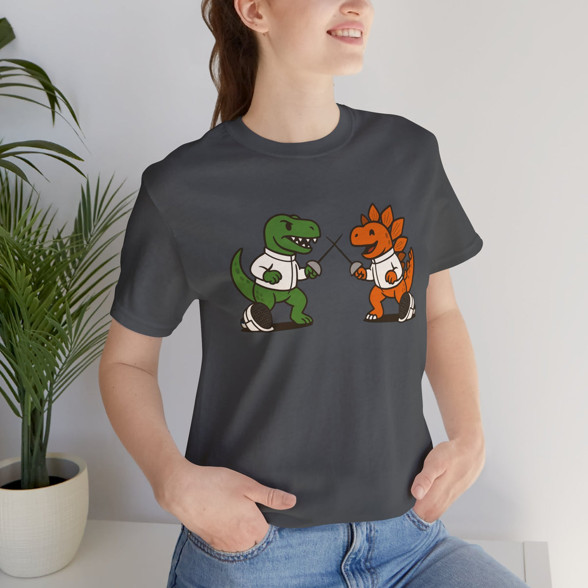 Dinosaur Fencing T-Shirt – T-Rex vs Stegosaurus Tee