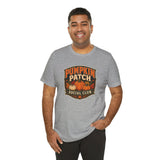Heather gray T-shirt with Pumpkin Patch Social Club logo centered on chest