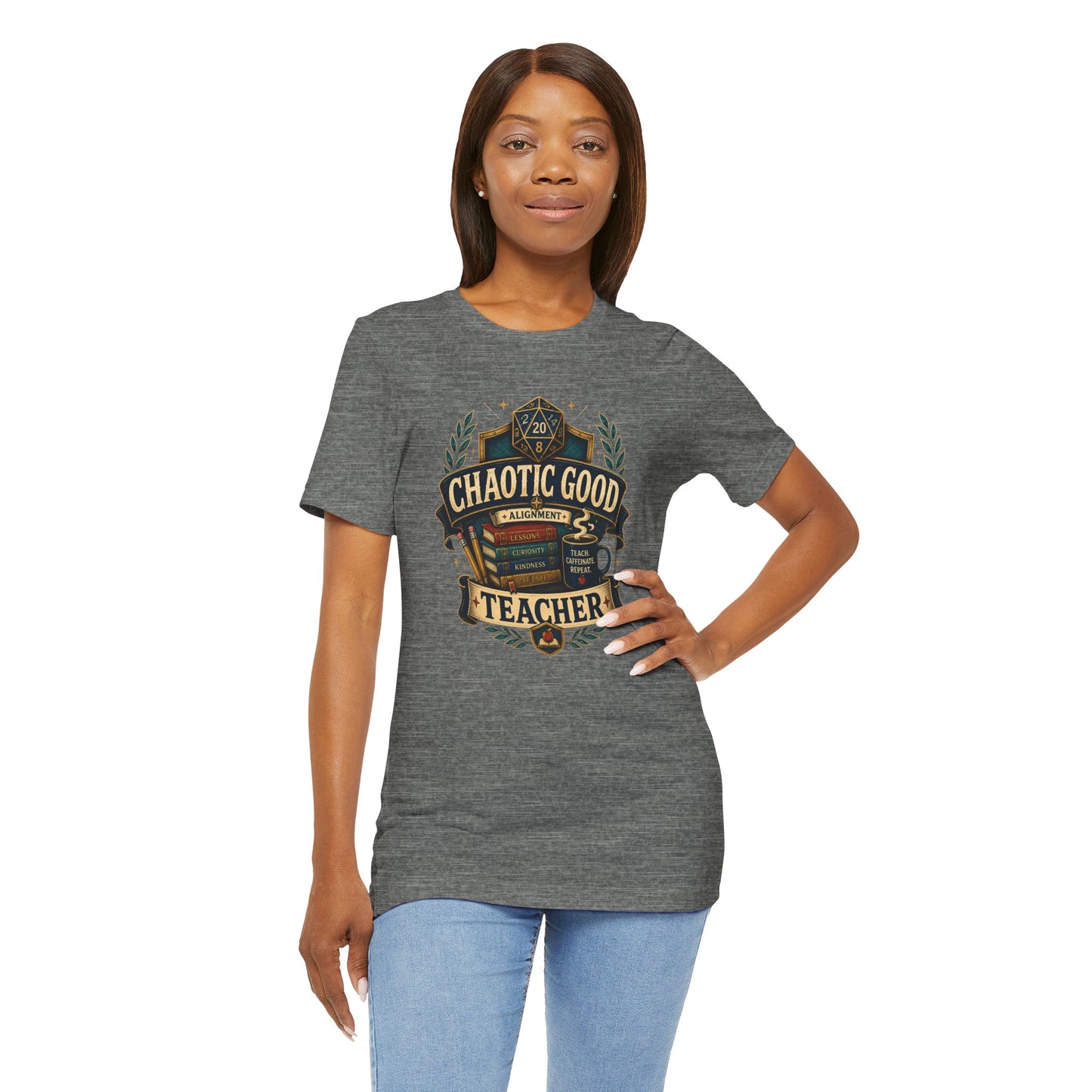Chaotic Good Teacher T-Shirt – RPG Teacher Graphic Tee