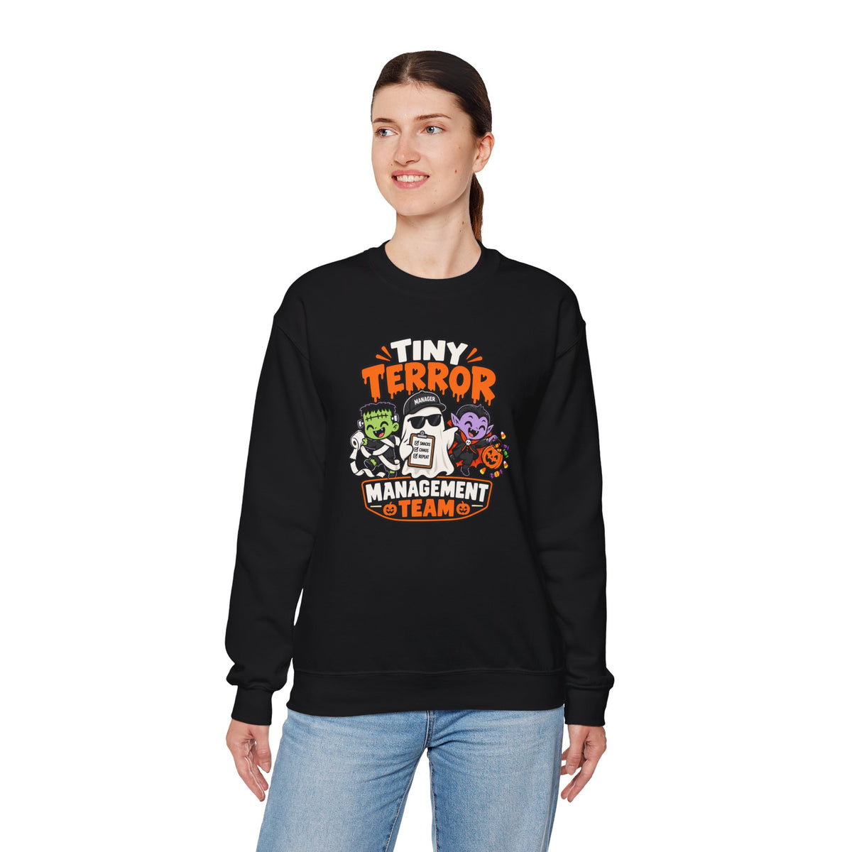 Tiny Terror Management Team Sweatshirt – Funny Halloween Parent Crewneck