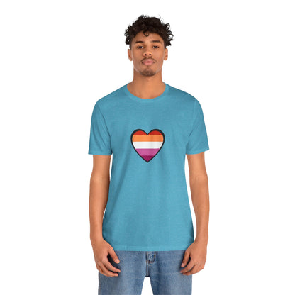 Lesbian Flag Heart T-Shirt – Bold LGBTQ+ Graphic Tee