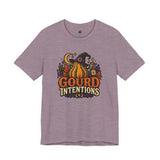 Heather purple t-shirt with witch hat pumpkin graphic on the chest