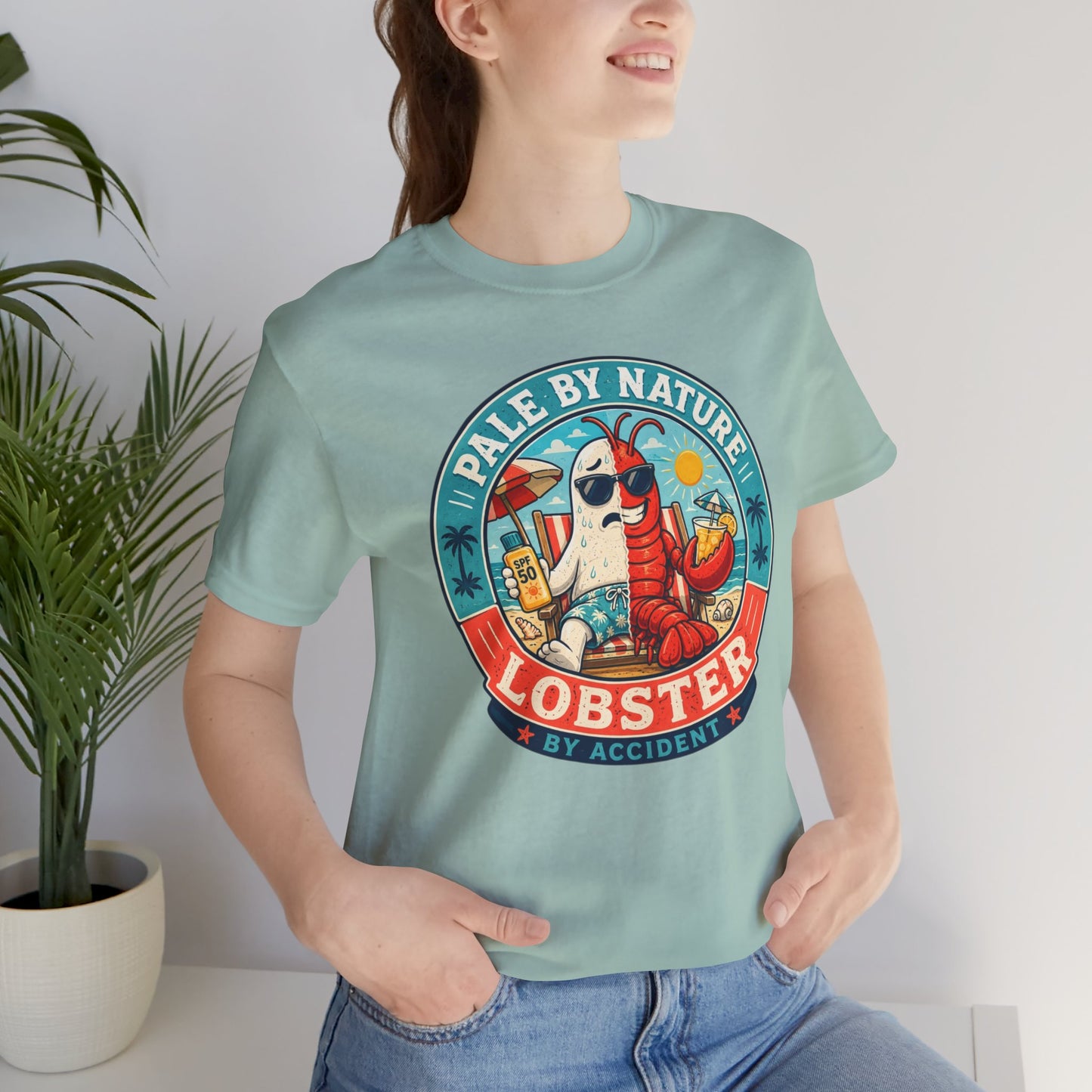 Pale by Nature Lobster by Accident T-Shirt – Funny Sunburn Summer Graphic Tee