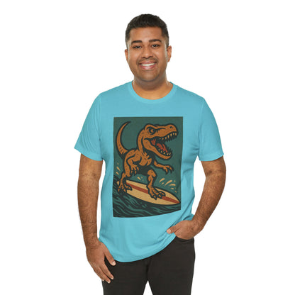 Surfing T-Rex T-Shirt – Funny Dinosaur Graphic Tee for Summer Vibes - WhimSpin - https://whimspin.com