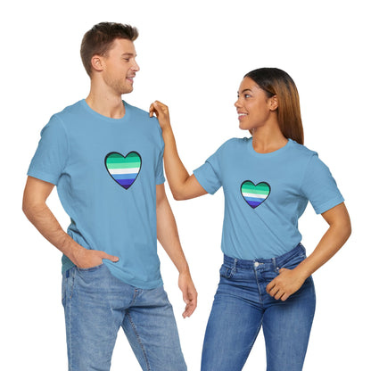 Gay Men’s Pride Flag Heart T-Shirt – LGBTQ+ Flag Design on Unisex Tee