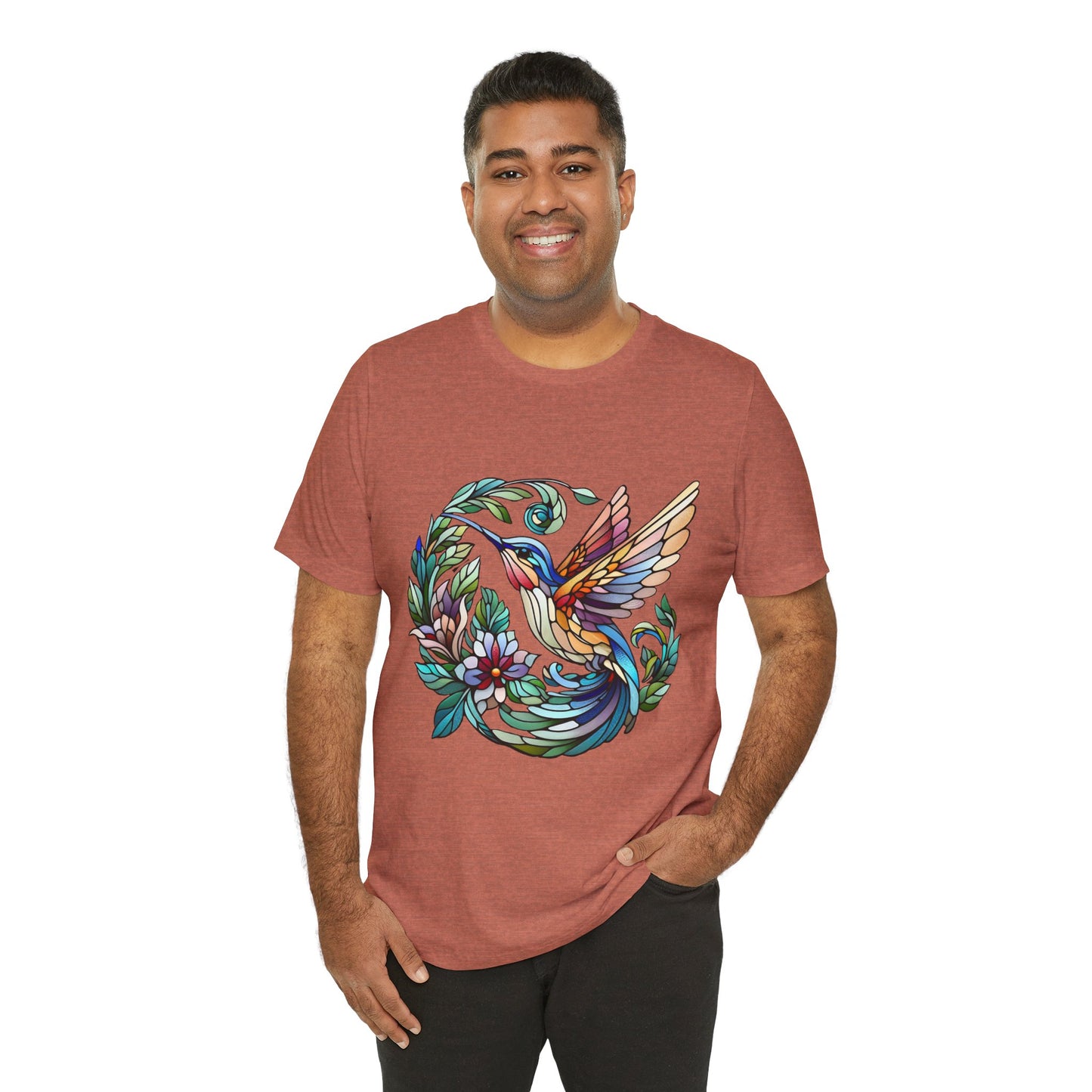 Stained Glass Hummingbird Tee – Vibrant Nature Shirt - WhimSpin - https://whimspin.com