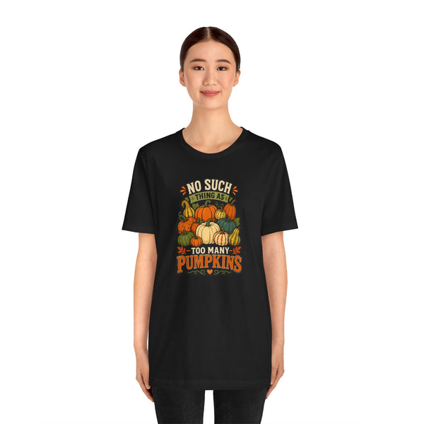 Black crewneck t-shirt with colorful pumpkin graphic and fall text front print