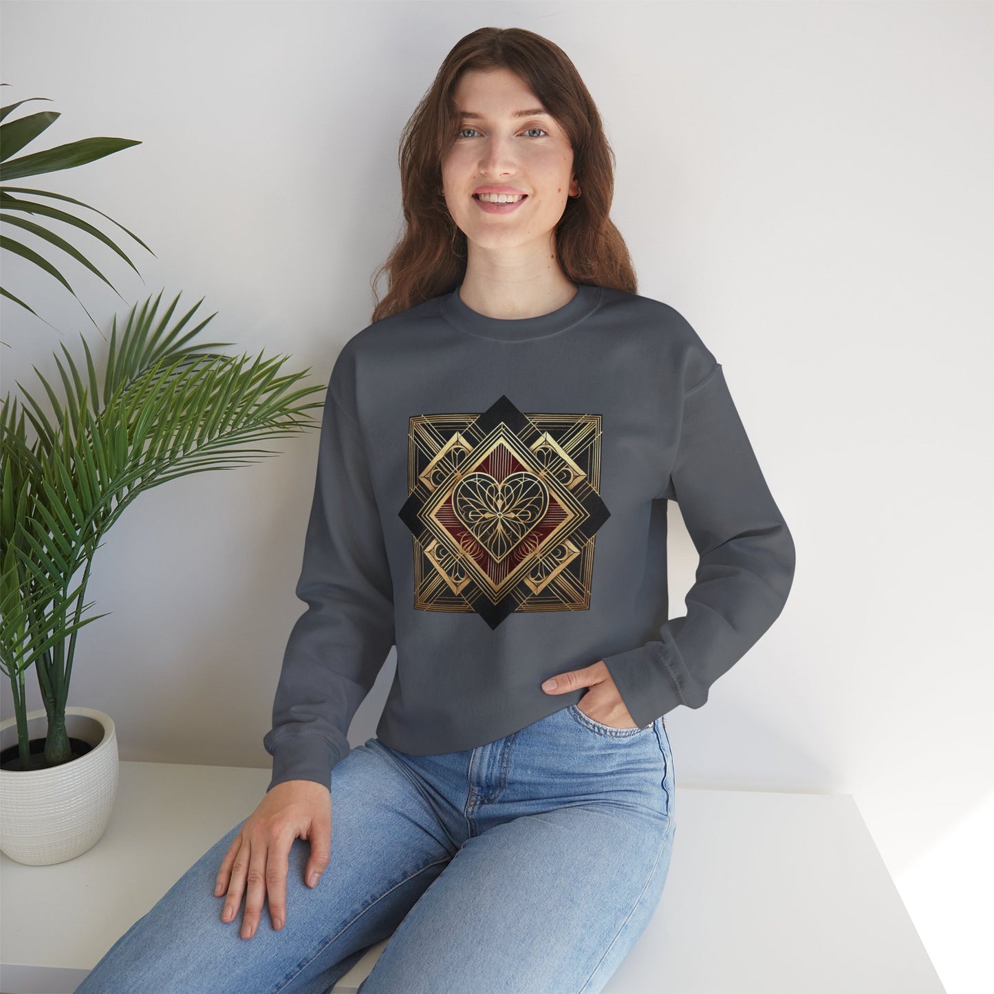 Art Deco Heart Sweatshirt – Romantic Valentine's Day Pullover