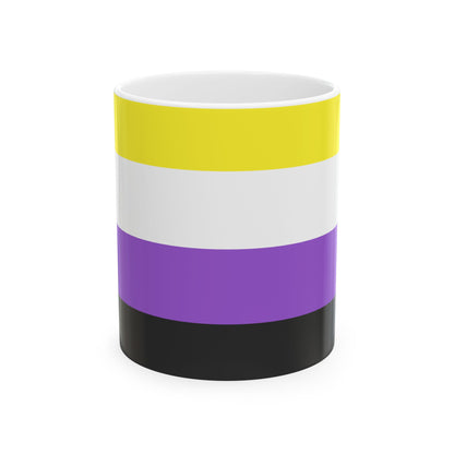 Nonbinary Pride Flag Cup – Yellow, White, Purple & Black LGBTQ+ Ceramic Mug
