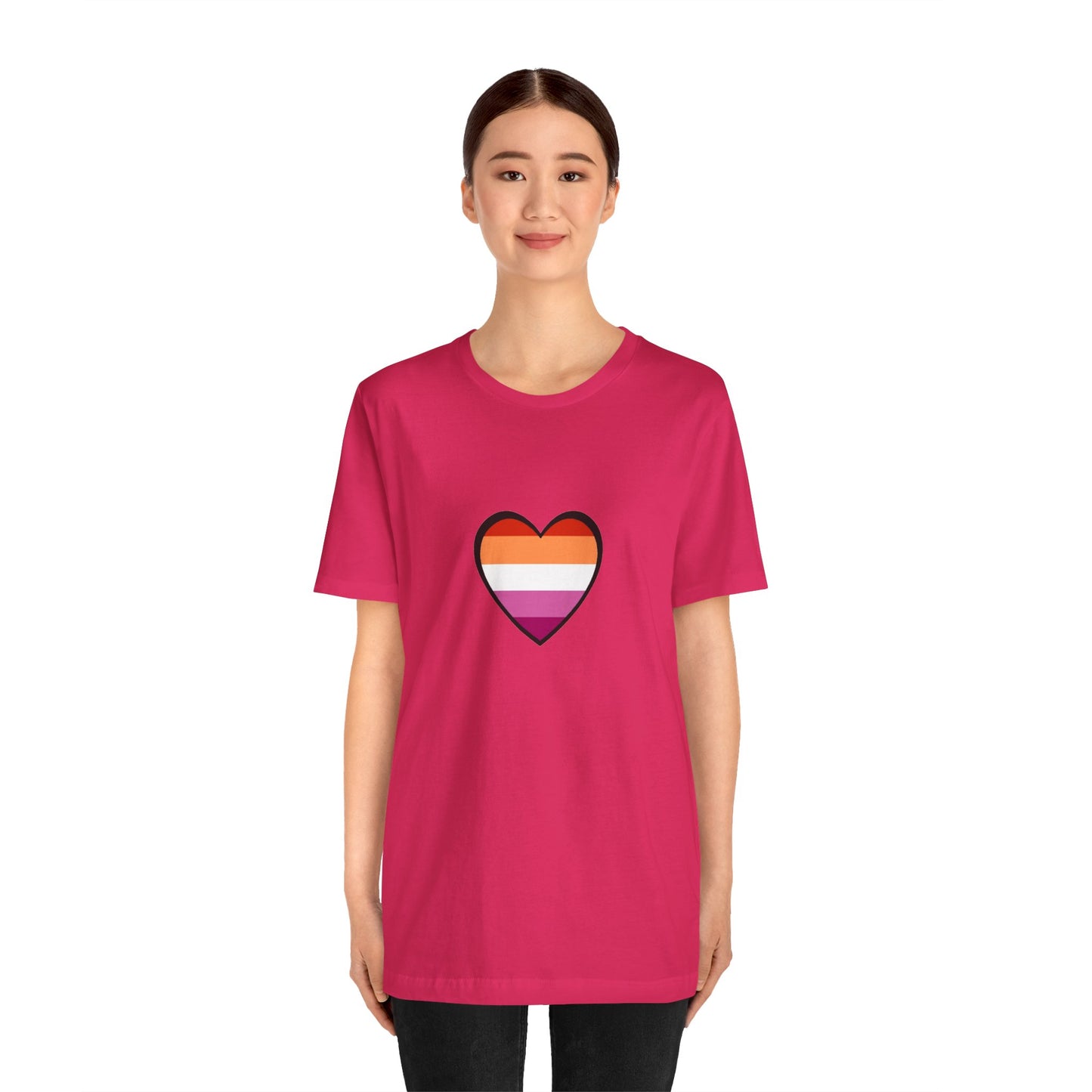 Lesbian Flag Heart T-Shirt – Bold LGBTQ+ Graphic Tee