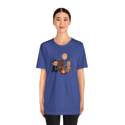 Halloween Monsters Campfire T-Shirt – Cute Monster Shirt with Roasting Marshmallows