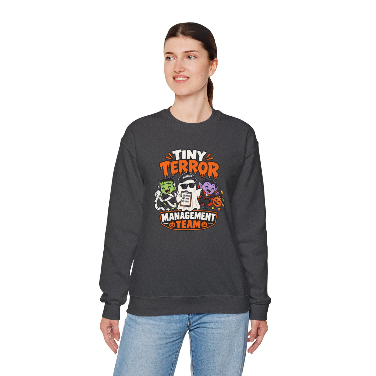 Tiny Terror Management Team Sweatshirt – Funny Halloween Parent Crewneck