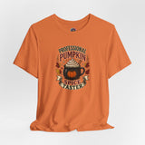 Burnt orange crew-neck T-shirt with Pumpkin Spice Taster graphic
