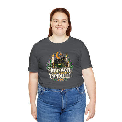 Introvert But Make It Candlelit T-shirt - Witchy Bookish Cat Tee