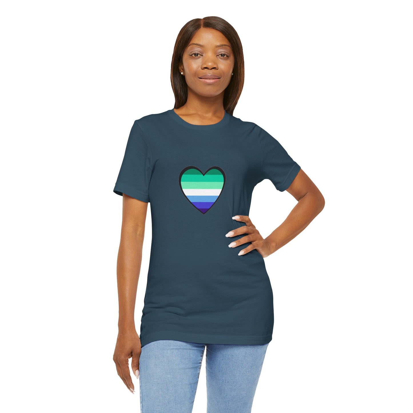 Gay Men’s Pride Flag Heart T-Shirt – LGBTQ+ Flag Design on Unisex Tee